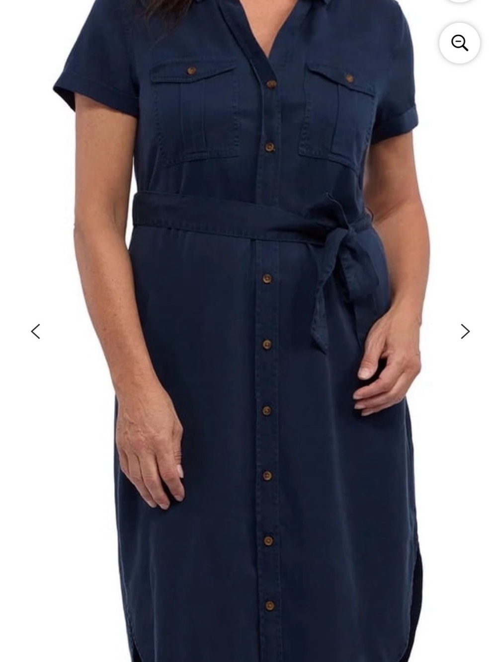 Button-Front Navy Midi Shirt Dress with Tie Waist